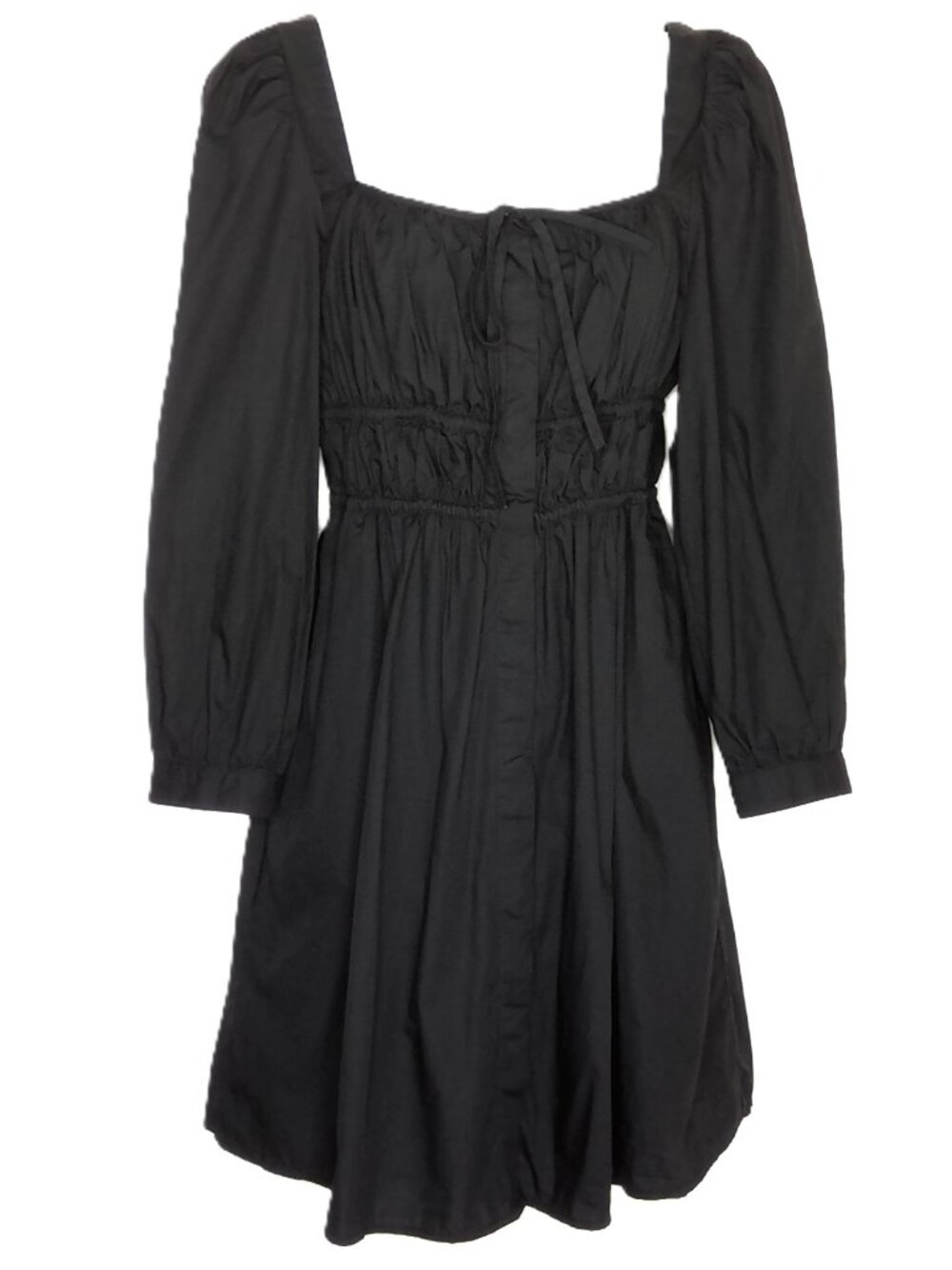 J Crew Black Mini Dress Dark Fairy Goth Peasant Scoop Neck Puffy 3/4 Sleeve Sz 4